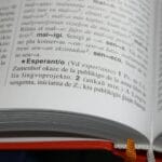 Zbliżenie otwartej książki z definicjami w języku esperanto